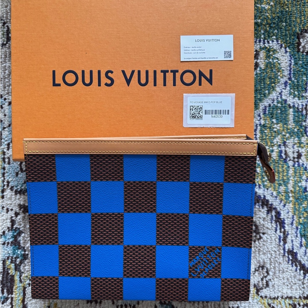 Louis Vuitton Blue and Brown Damier Checkerboard Clutch